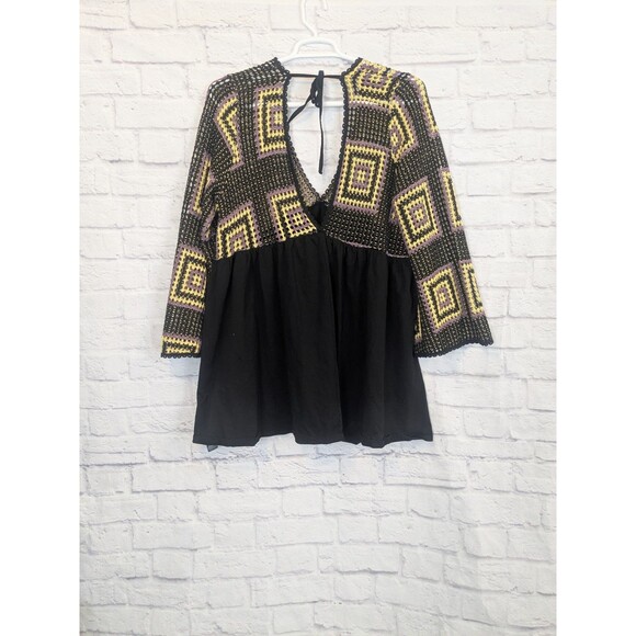 ASOS Dresses & Skirts - ASOS Curve Granny Square Crochet Top Flare Bell Sleeve mini dress v-neck Size 18